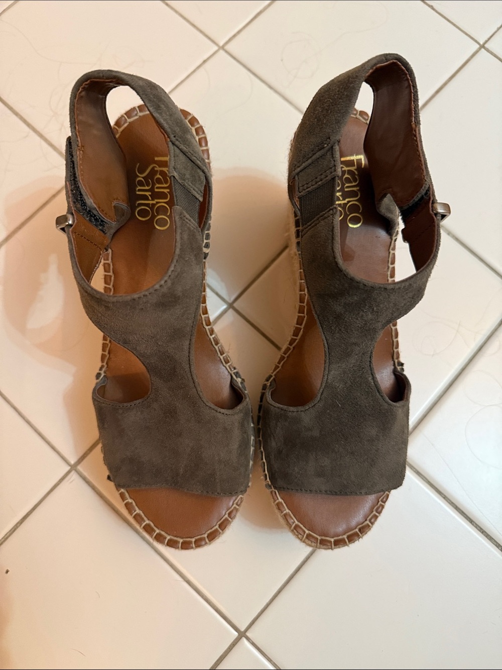 Franco Sarto Olive Suede Open-Toe Wedge Sandals